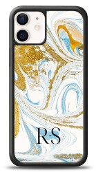 Dafoni Glossy iPhone 12 Mini 5.4 inç Kişiye Özel Harfli Simli Gold Mermer Kılıf - 1