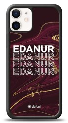 Dafoni Glossy iPhone 12 Mini 5.4 inç Kişiye Özel İsimli Simli Bordo Mermer Desenli Kılıf - 1
