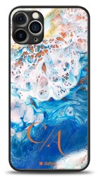 Dafoni Glossy iPhone 12 Pro 6.1 inç Kişiye Özel Çift Harf Simli Okyanus Mermer Kılıf - Dafoni