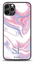 Dafoni Glossy iPhone 12 Pro 6.1 inç Kişiye Özel Çift Harf Simli Pembe Mermer Kılıf - Dafoni