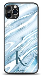 Dafoni Glossy iPhone 12 Pro 6.1 inç Kişiye Özel Harf Simli Mavi Mermer Kılıf - Dafoni