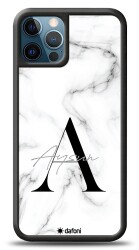 Dafoni Glossy iPhone 12 Pro Max 6.7 inç Kişiye Özel Harf İsimli White Marble Kılıf - Dafoni