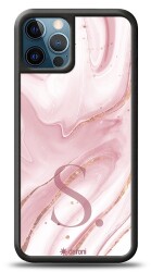 Dafoni Glossy iPhone 12 Pro Max 6.7 inç Kişiye Özel Harf Simli Pembe Mermer Kılıf - 1