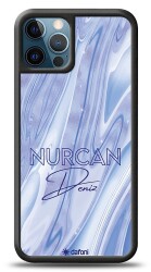 Dafoni Glossy iPhone 12 Pro Max 6.7 inç Kişiye Özel Simli Cornflower Mermer Kılıf - Dafoni