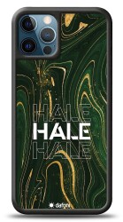 Dafoni Glossy iPhone 12 Pro Max 6.7 inç Kişiye Özel Simli Yeşil Mermer Kılıf - 1