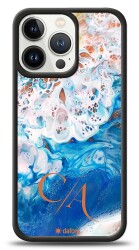 Dafoni Glossy iPhone 13 Pro Kişiye Özel Çift Harf Simli Okyanus Mermer Kılıf - Dafoni