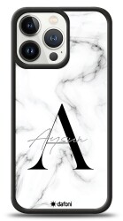 Dafoni Glossy iPhone 13 Pro Kişiye Özel Harf İsimli White Marble Kılıf - Dafoni