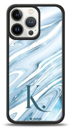 Dafoni Glossy iPhone 13 Pro Kişiye Özel Harf Simli Mavi Mermer Kılıf - Dafoni