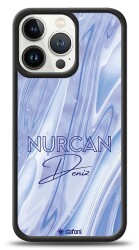 Dafoni Glossy iPhone 13 Pro Kişiye Özel Simli Cornflower Mermer Kılıf - Dafoni