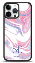 Dafoni Glossy iPhone 13 Pro Max Kişiye Özel Çift Harf Simli Pembe Mermer Kılıf - Dafoni