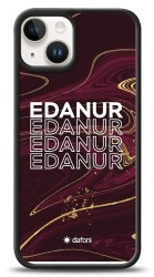 Dafoni Glossy iPhone 14 Kişiye Özel İsimli Simli Bordo Mermer Desenli Kılıf - 1