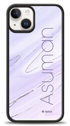 Dafoni Glossy iPhone 14 Kişiye Özel İsimli Simli Mor Mermer Kılıf - 1