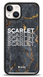 Dafoni Glossy iPhone 14 Kişiye Özel İsimli Simli Siyah Mermer Kılıf - 1
