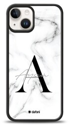 Dafoni Glossy iPhone 15 Kişiye Özel Harf İsimli White Marble Kılıf - Dafoni