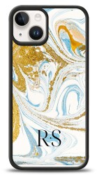 Dafoni Glossy iPhone 15 Kişiye Özel Harfli Simli Gold Mermer Kılıf - 1