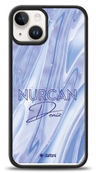 Dafoni Glossy iPhone 15 Kişiye Özel Simli Cornflower Mermer Kılıf - Dafoni