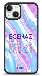 Dafoni Glossy iPhone 15 Kişiye Özel Simli Rainbow Mermer Kılıf - Dafoni