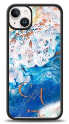 Dafoni Glossy iPhone 15 Plus Kişiye Özel Çift Harf Simli Okyanus Mermer Kılıf - Dafoni