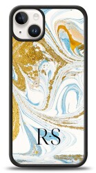 Dafoni Glossy iPhone 15 Plus Kişiye Özel Harfli Simli Gold Mermer Kılıf - 1