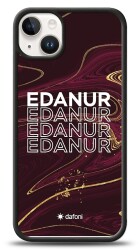 Dafoni Glossy iPhone 15 Plus Kişiye Özel İki Harf Simli Mavi Mermer Kılıf - 1