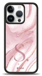 Dafoni Glossy iPhone 15 Pro Kişiye Özel Harf Simli Pembe Mermer Kılıf - 1
