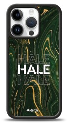 Dafoni Glossy iPhone 15 Pro Kişiye Özel Simli Yeşil Mermer Kılıf - 1