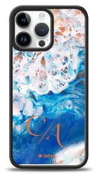 Dafoni Glossy iPhone 15 Pro Max Kişiye Özel Çift Harf Simli Okyanus Mermer Kılıf - Dafoni