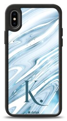 Dafoni Glossy iPhone X Kişiye Özel Harf Simli Mavi Mermer Kılıf - Dafoni