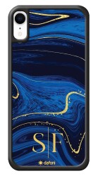 Dafoni Glossy iPhone XR Kişiye Özel Çift Harf Simli Lacivert Mermer Kılıf - Dafoni
