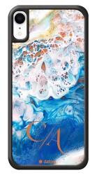 Dafoni Glossy iPhone XR Kişiye Özel Çift Harf Simli Okyanus Mermer Kılıf - Dafoni