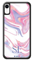 Dafoni Glossy iPhone XR Kişiye Özel Çift Harf Simli Pembe Mermer Kılıf - Dafoni