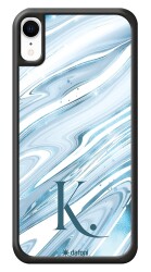 Dafoni Glossy iPhone XR Kişiye Özel Harf Simli Mavi Mermer Kılıf - Dafoni