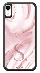 Dafoni Glossy iPhone XR Kişiye Özel Harf Simli Pembe Mermer Kılıf - 1