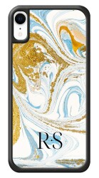 Dafoni Glossy iPhone XR Kişiye Özel Harfli Simli Gold Mermer Kılıf - 1