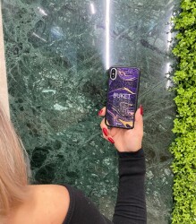 Dafoni Glossy iPhone XR Kişiye Özel Simli Mor Mermer Kılıf - 3