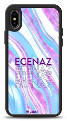 Dafoni Glossy iPhone XS Kişiye Özel Simli Rainbow Mermer Kılıf - Dafoni