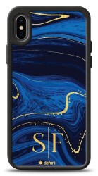 Dafoni Glossy iPhone XS Max Kişiye Özel Çift Harf Simli Lacivert Mermer Kılıf - Dafoni