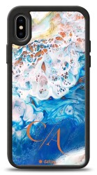 Dafoni Glossy iPhone XS Max Kişiye Özel Çift Harf Simli Okyanus Mermer Kılıf - Dafoni