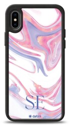 Dafoni Glossy iPhone XS Max Kişiye Özel Çift Harf Simli Pembe Mermer Kılıf - Dafoni