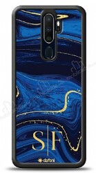 Dafoni Glossy Oppo A9 2020 Kişiye Özel Çift Harf Simli Lacivert Mermer Kılıf - Dafoni