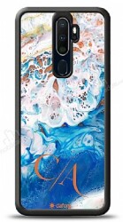 Dafoni Glossy Oppo A9 2020 Kişiye Özel Çift Harf Simli Okyanus Mermer Kılıf - Dafoni
