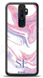 Dafoni Glossy Oppo A9 2020 Kişiye Özel Çift Harf Simli Pembe Mermer Kılıf - Dafoni