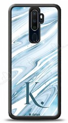 Dafoni Glossy Oppo A9 2020 Kişiye Özel Harf Simli Mavi Mermer Kılıf - Dafoni