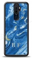 Dafoni Glossy Oppo A9 2020 Kişiye Özel İki Harf Simli Mavi Mermer Kılıf - Dafoni