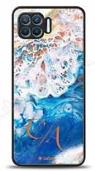 Dafoni Glossy Oppo Reno4 Lite Kişiye Özel Çift Harf Simli Okyanus Mermer Kılıf - Dafoni