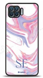 Dafoni Glossy Oppo Reno4 Lite Kişiye Özel Çift Harf Simli Pembe Mermer Kılıf - Dafoni