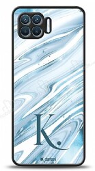 Dafoni Glossy Oppo Reno4 Lite Kişiye Özel Harf Simli Mavi Mermer Kılıf - Dafoni