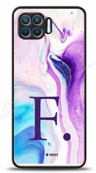 Dafoni Glossy Oppo Reno4 Lite Kişiye Özel Harf Simli Pembe Mermer Desenli Kılıf - Dafoni