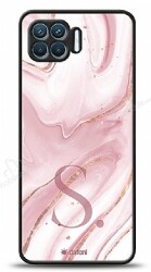 Dafoni Glossy Oppo Reno4 Lite Kişiye Özel Harf Simli Pembe Mermer Kılıf - Dafoni