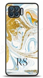 Dafoni Glossy Oppo Reno4 Lite Kişiye Özel Harfli Simli Gold Mermer Kılıf - Dafoni